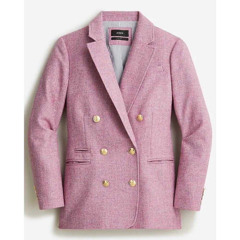 J.Crew Bristol Double-Breasted Blazer Moon Wool Lavender Herringbone Size 00